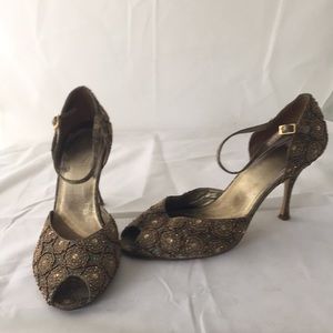 Brocade, sequins, and beaded heels size 9